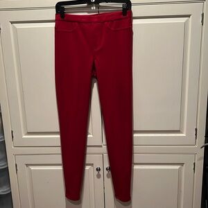 BRAND NEW HUE CRANBERRY RED PONTE KNIT JEANS-STYLE LEGGINGS